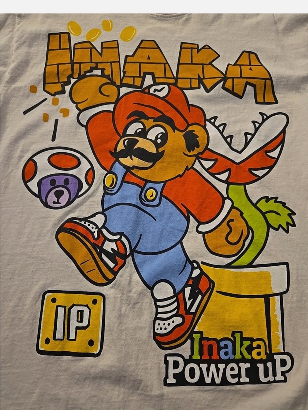NEW Mens Inaka Power Super Mario Power Up Tee T-Shirt - Cream Size XL
